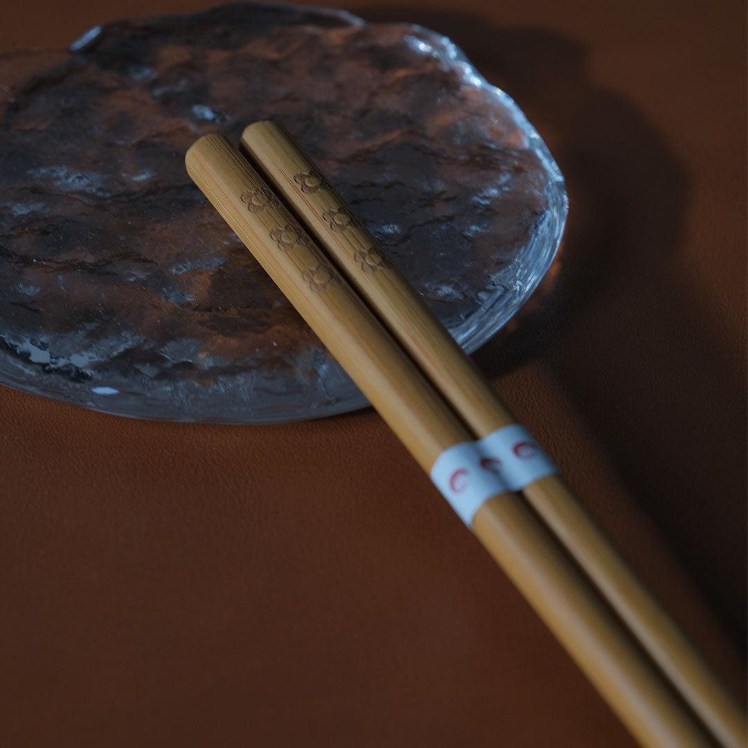 Three-Flower Engraved Bamboo Chopsticks