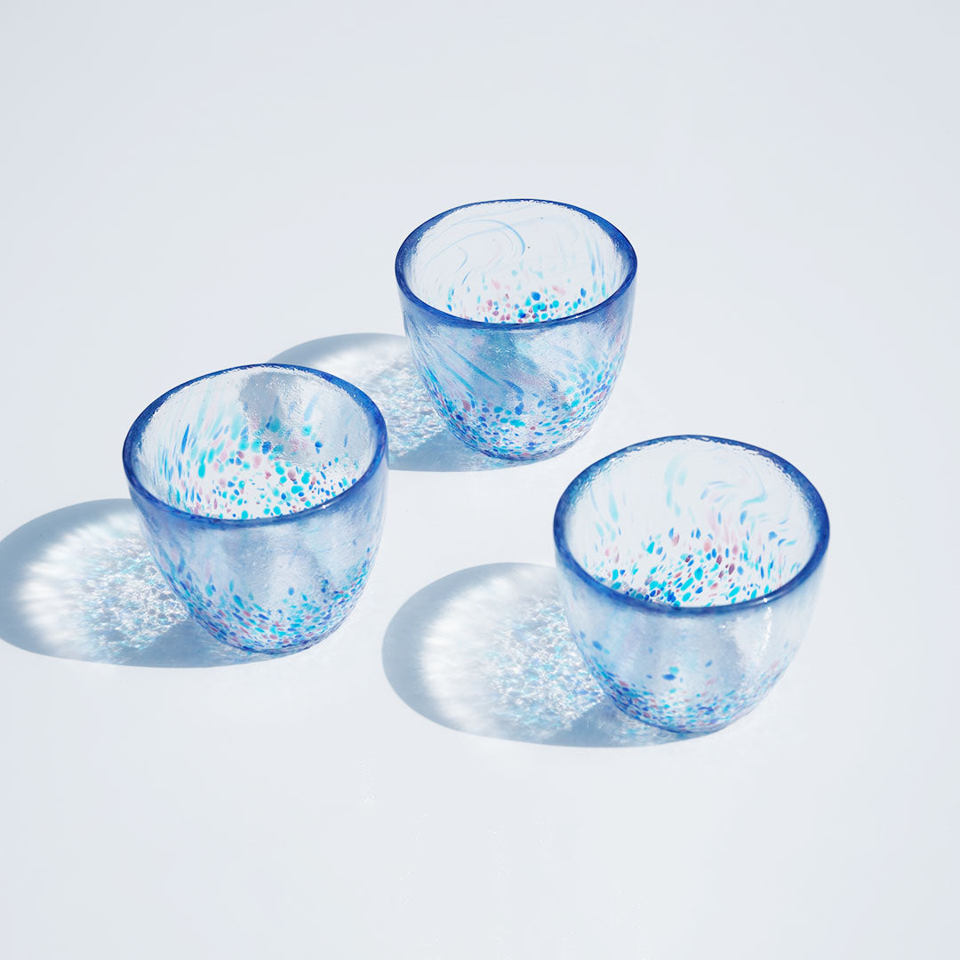Aurora Blue Droplets Glass Cup -Set of 3