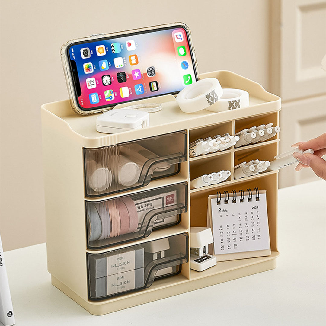 Cream White Drawer-Style Desktop Organizer