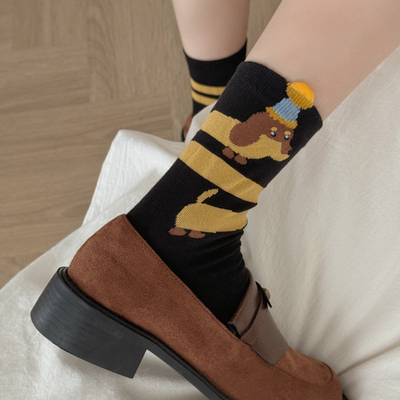 Cute Dachshund Socks Black