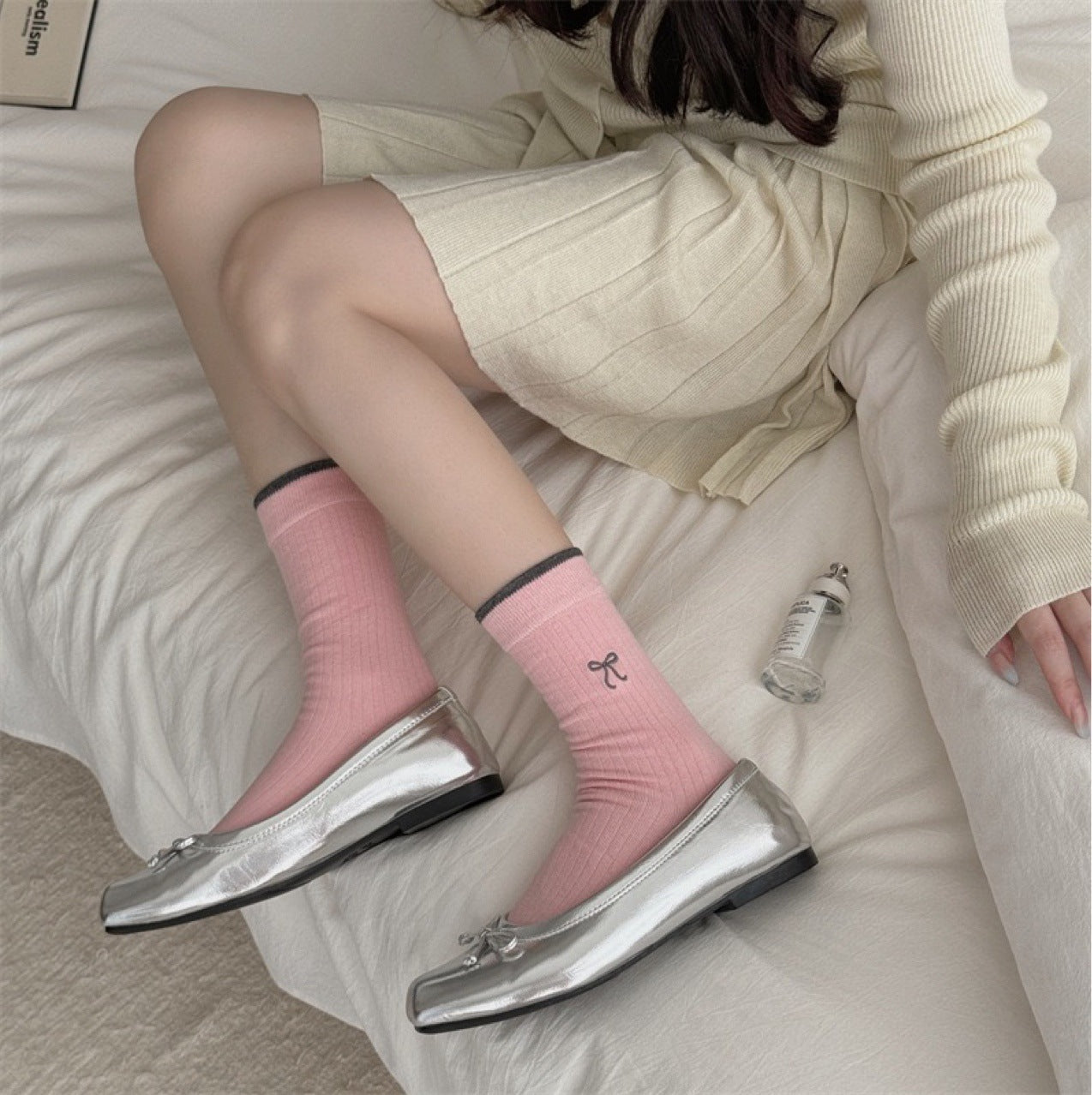 Pink Stripe Bow Socks