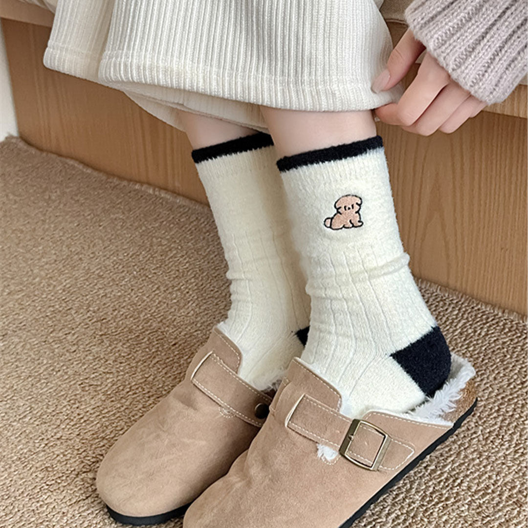 Beige Puppy Thickened Cartoon Socks