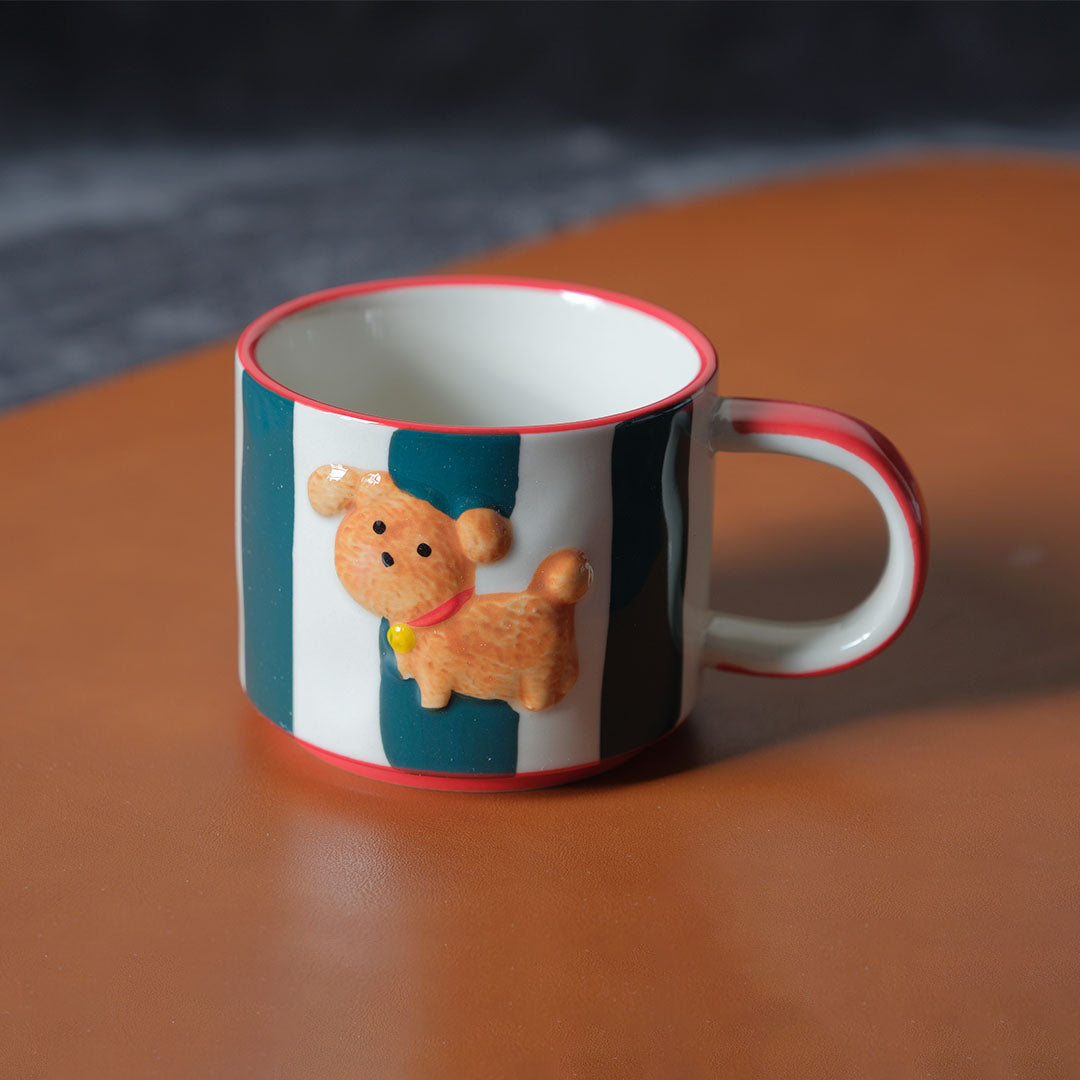 Adorable Deep Green Ceramic Cup & Plate Set【Birthday Puppy】