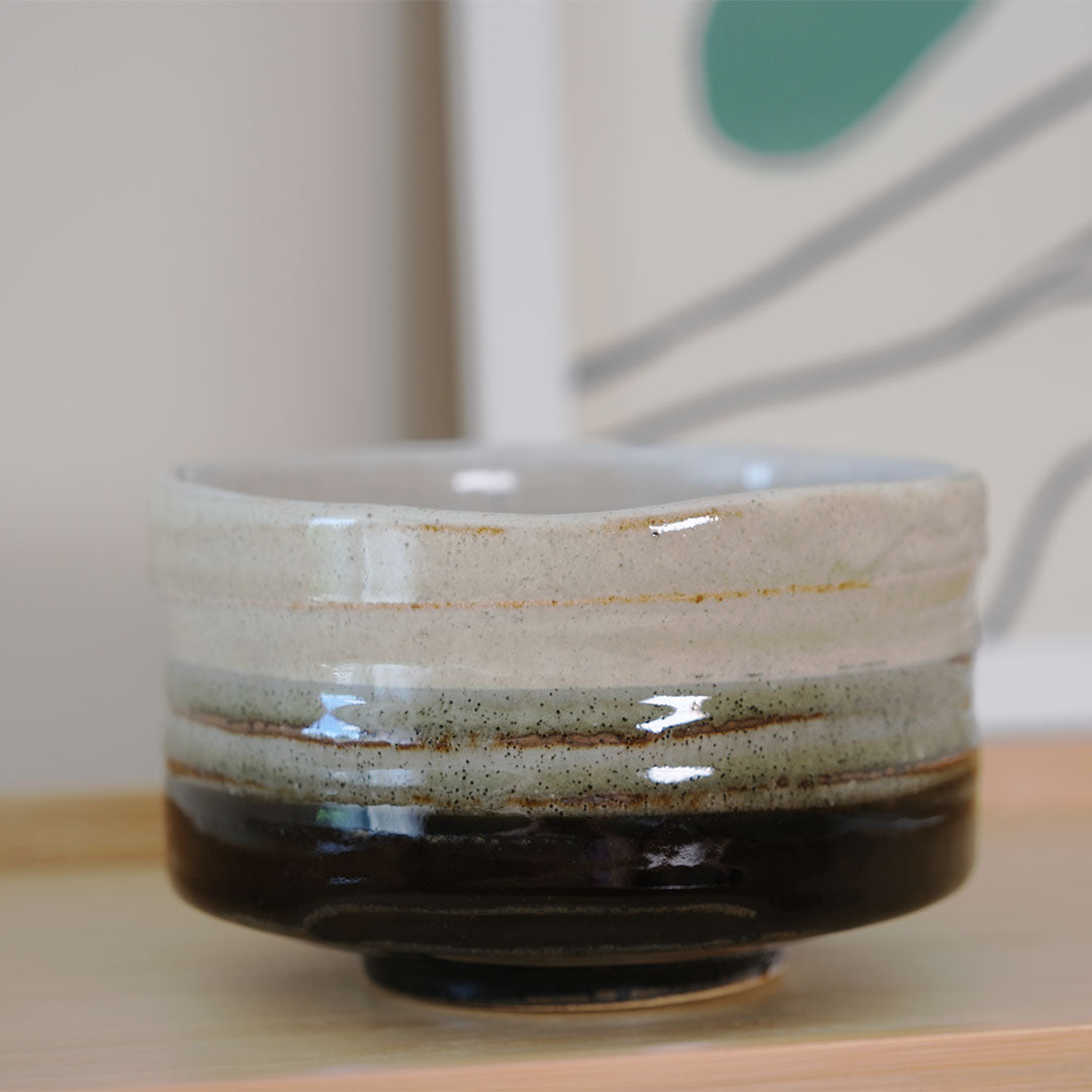 Minoyaki Matcha Bowl,Niji-Sai Black