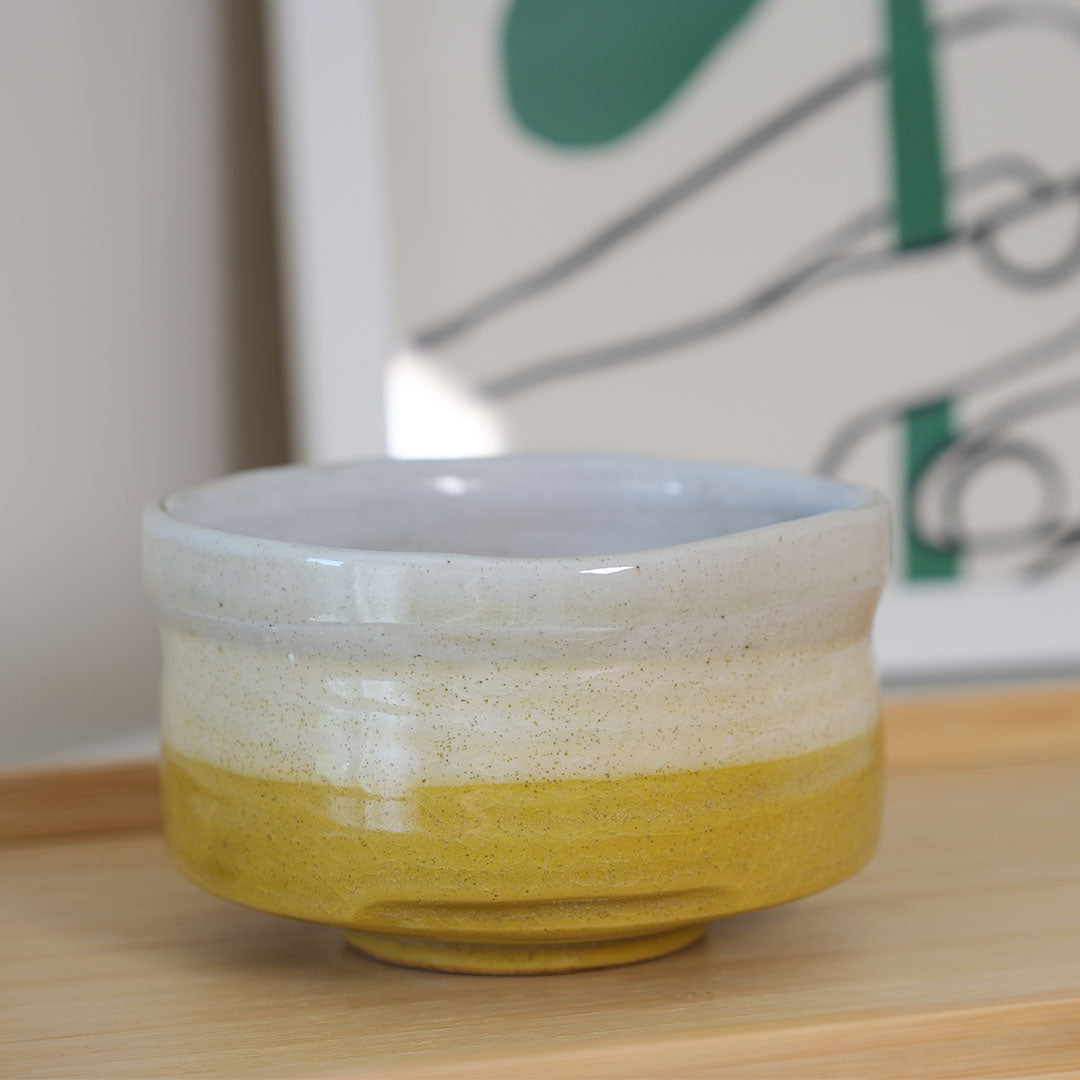 Minoyaki Matcha Bowl,Niji-Sai Yellow