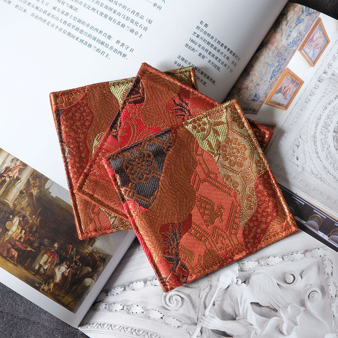 Coffee-Toned Yunjin Square Brocade Coasters Set 3PCs