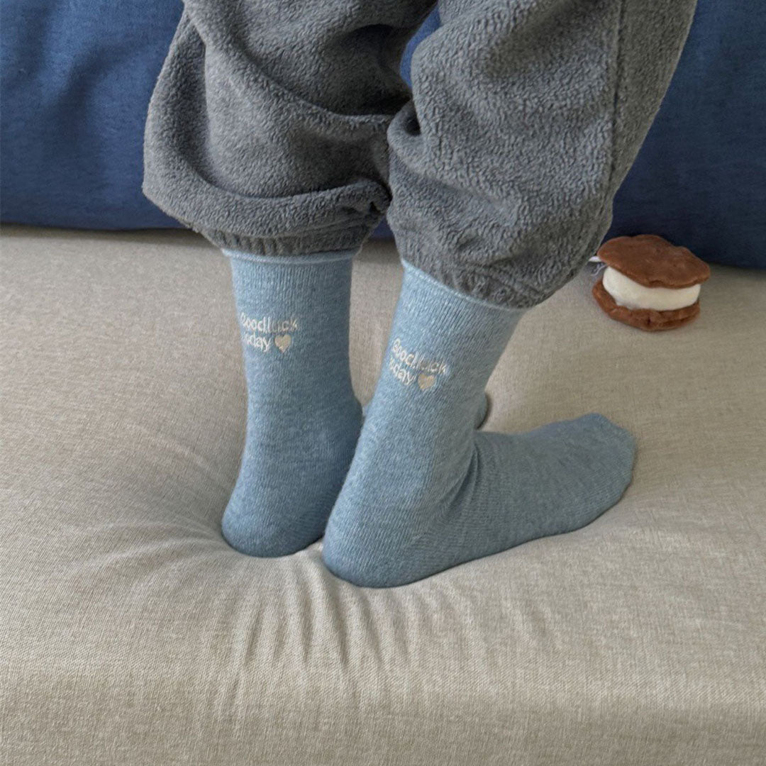 Smoky Blue GOODLUCK Rolled Wool Socks