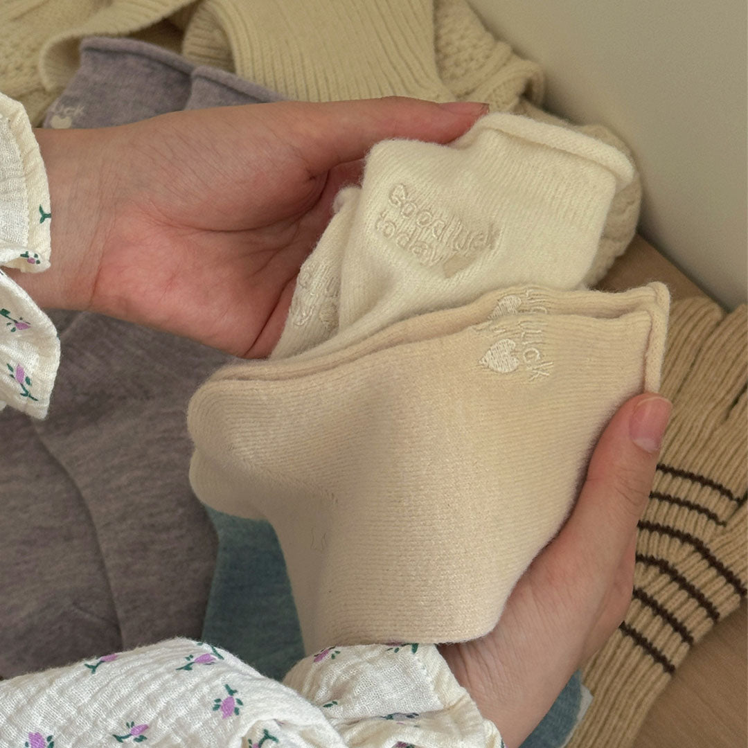 Beige GOODLUCK Rolled Wool Socks