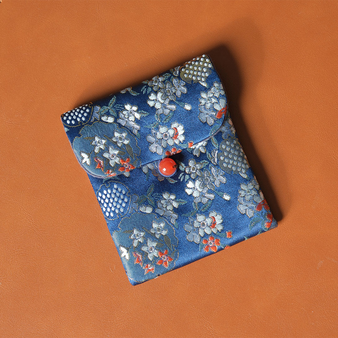 Navy Embroidered Brocade Small Pouch
