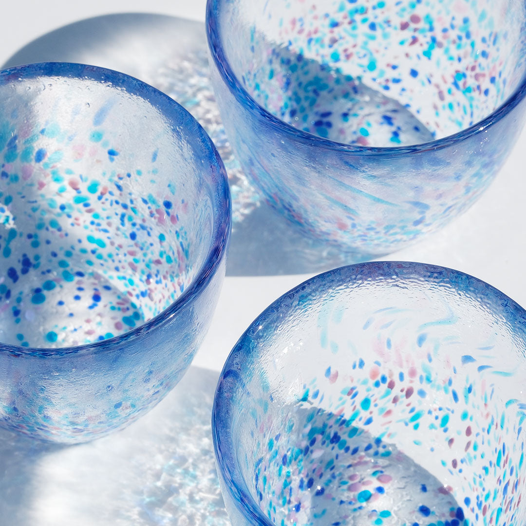 Aurora Blue Droplets Glass Cup -Set of 3