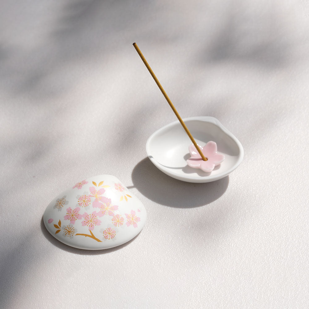 Shell-shaped incense Holder -Cherry Blossom, White