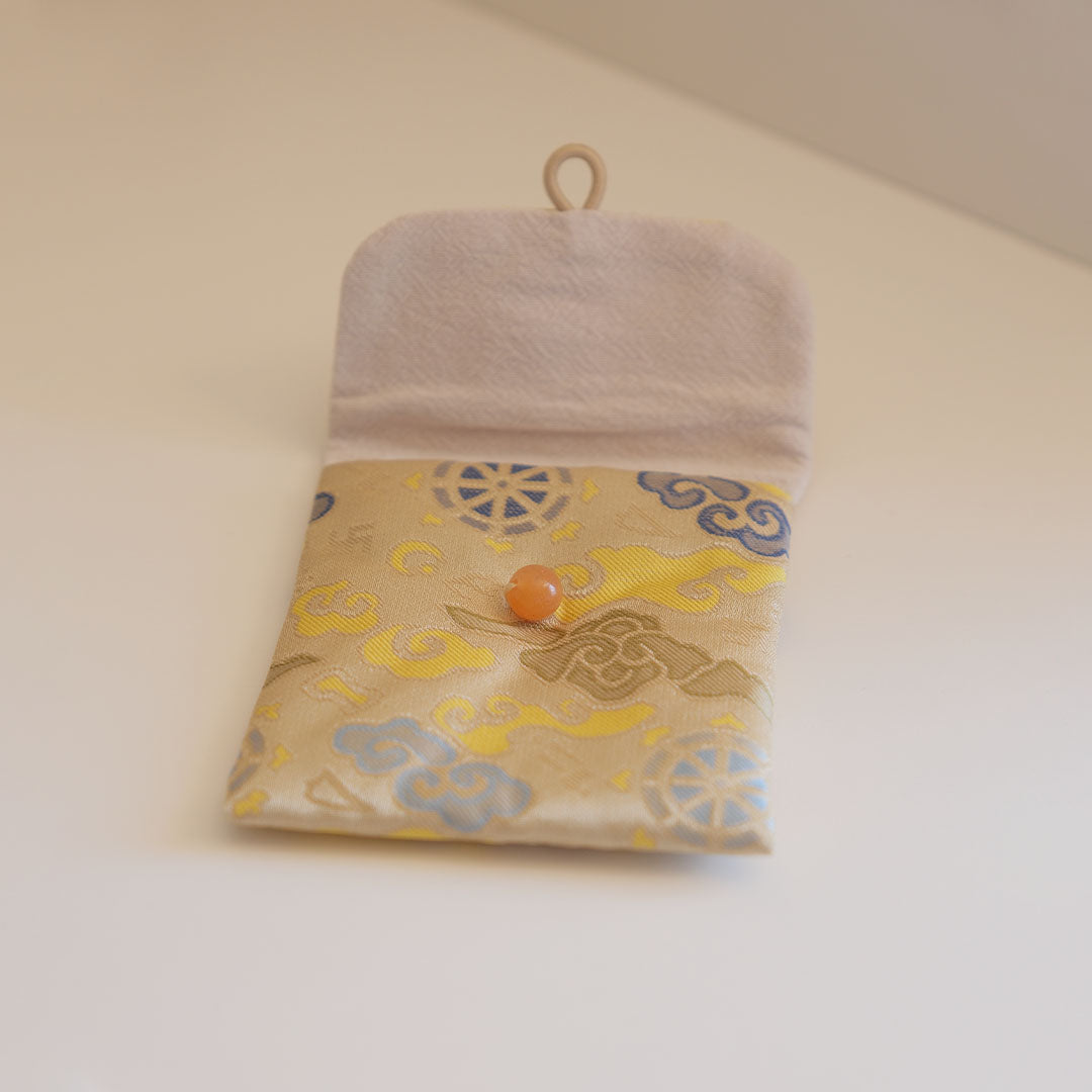 Light Yellow Embroidered Brocade Small Pouch