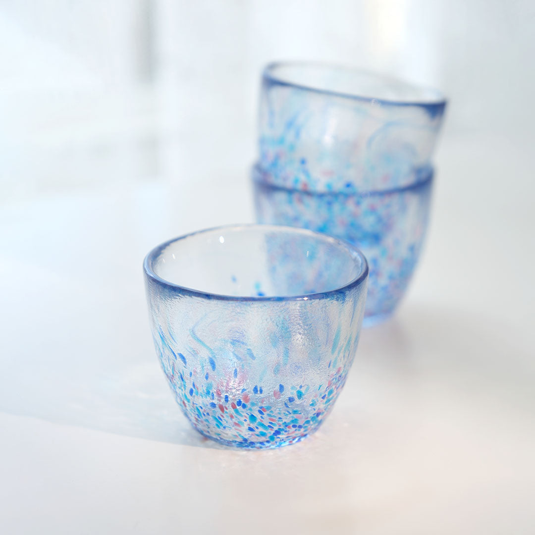 Aurora Blue Droplets Glass Cup -Set of 3