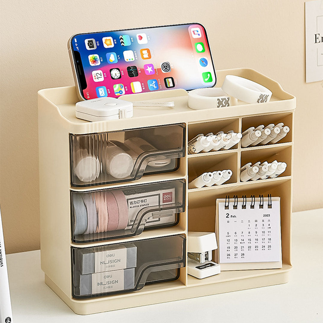 Cream White Drawer-Style Desktop Organizer