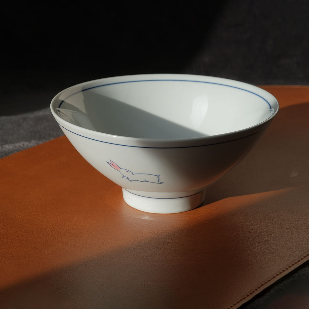 Underglaze Blue Ramen Bowl Rabbit 【Childhood Memory 】