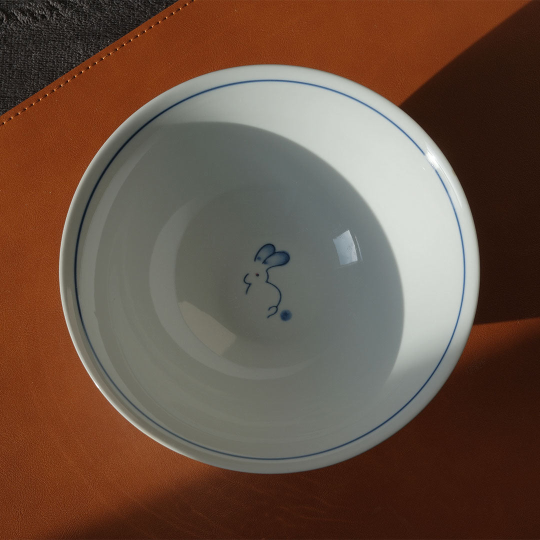 Underglaze Blue Ramen Bowl Rabbit 【Childhood Memory 】