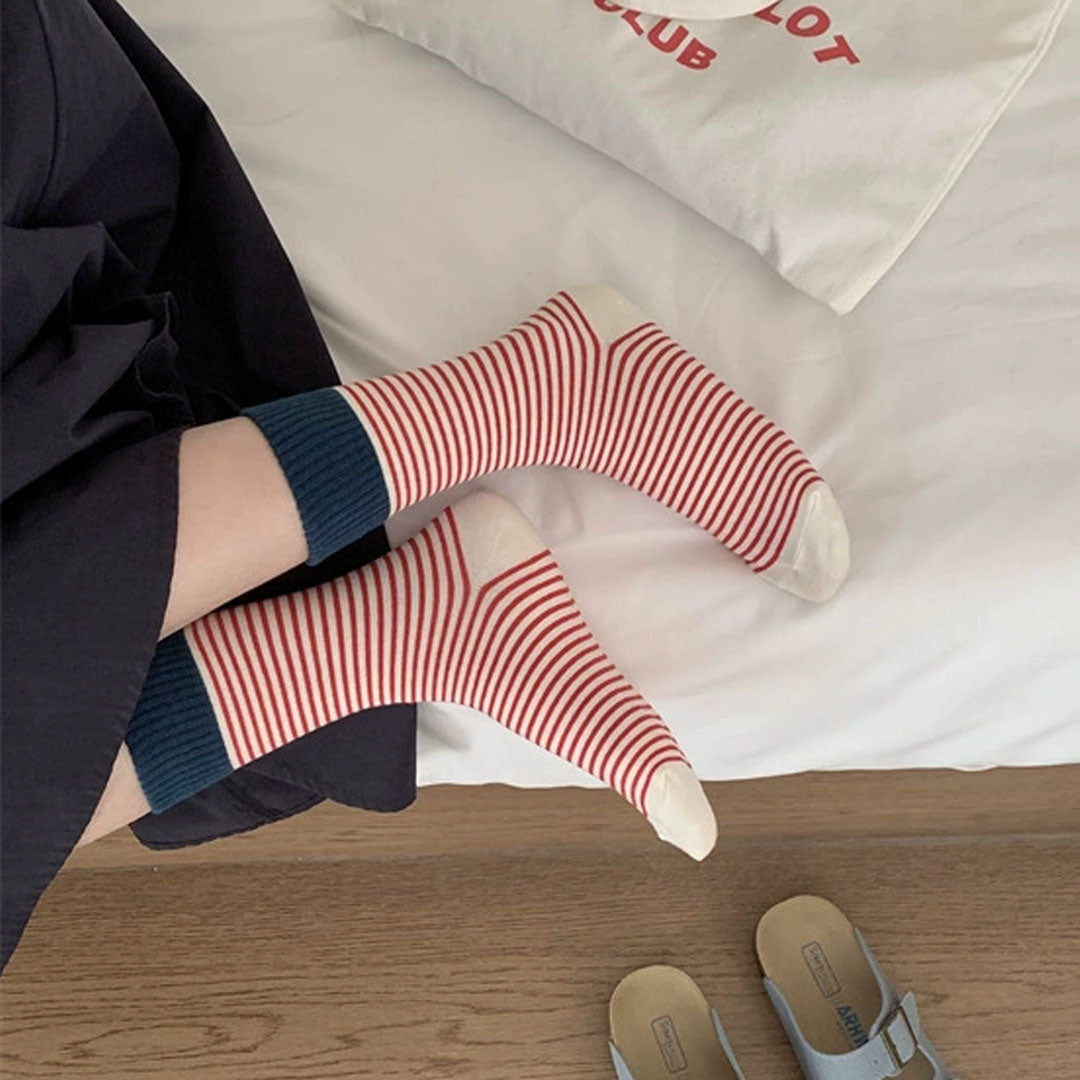 White Toe Striped Socks