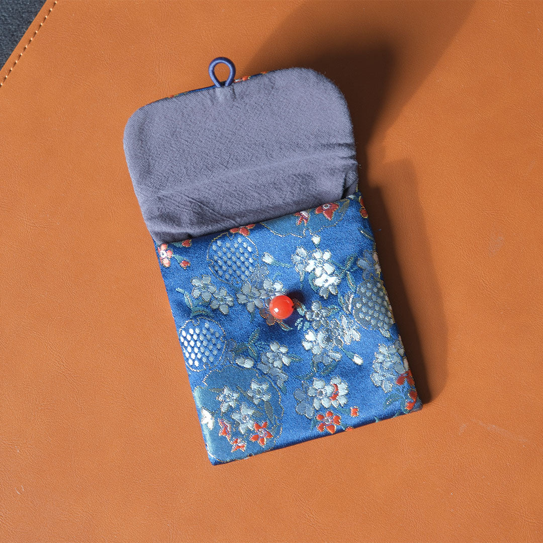 Navy Embroidered Brocade Small Pouch
