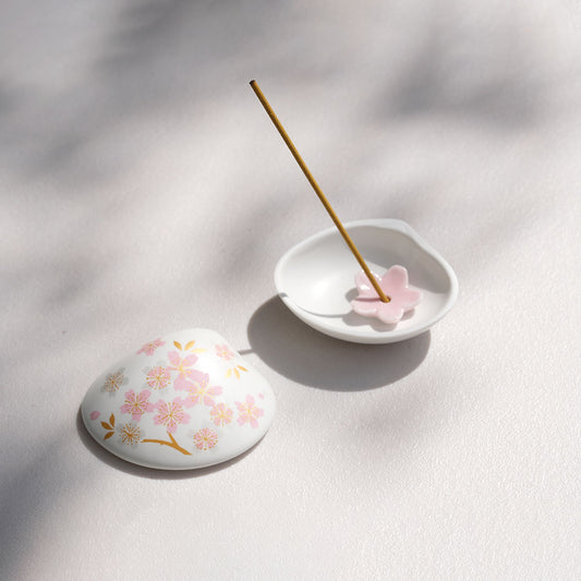 Shell-shaped incense Holder -Cherry Blossom, White