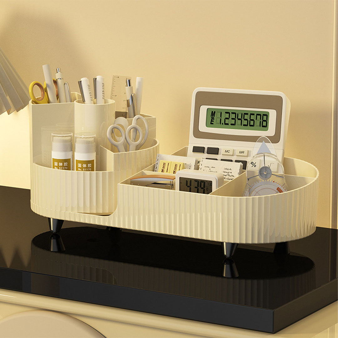 Cream White Large Capacity Rotating Makeup Organizer
