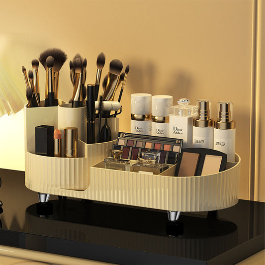 Cream White Large Capacity Rotating Makeup Organizer